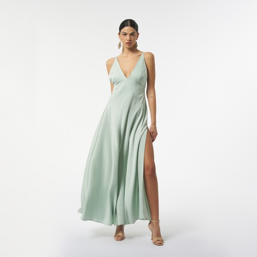 Abito lungo donna raso verde - abito,