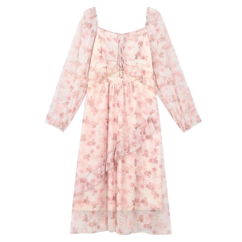 Chiffon abito fiori - fiori, midi