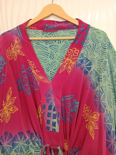 Crepe seta caftano rosa-verde