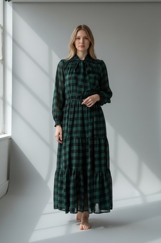 Abito lungo tartan verde - ,